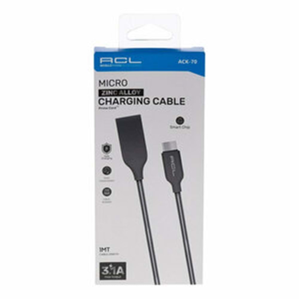 Acl Kablo Metal USB Şarj-Veri Mikro 2.1A 1mt ACK-70 2126 0289