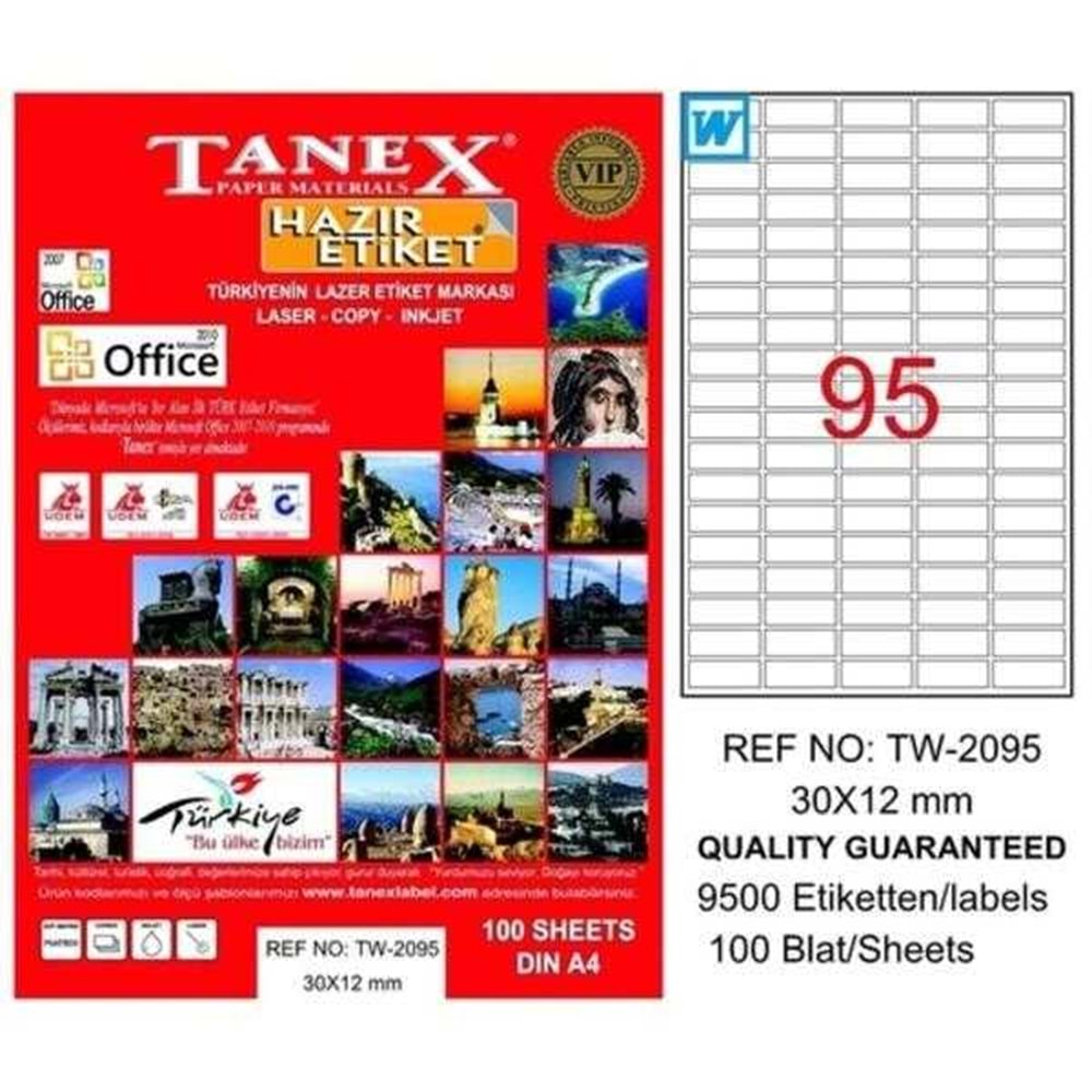 Tanex Lazer Etiket 100Lü TW-2095 30X12mm TW2095LAS10100 0445