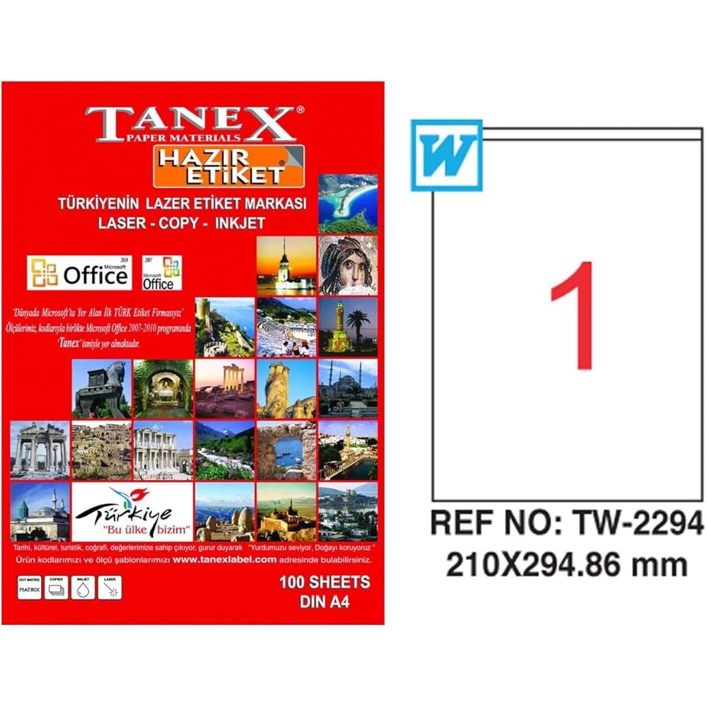 Tanex Laser Etiket 100 Lü 210X294.86mm TW-2294