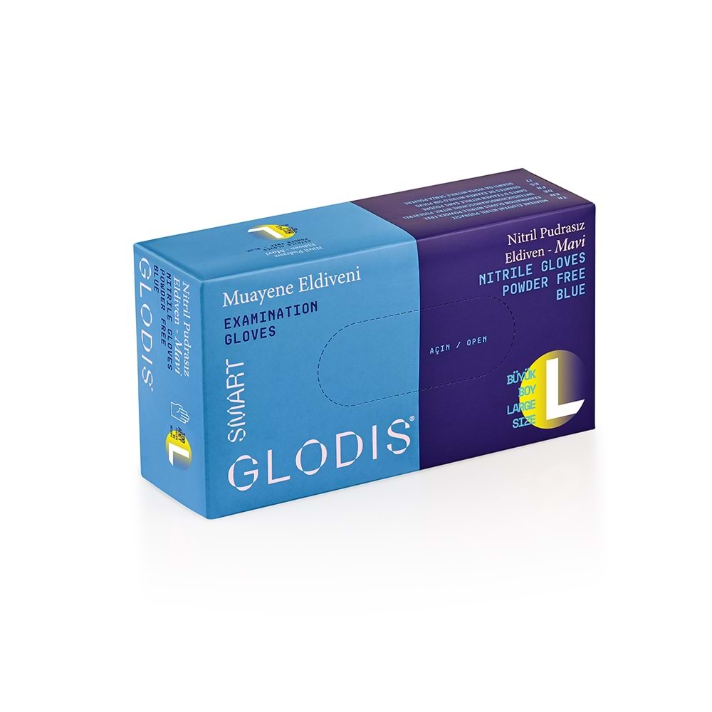 GLODİS NİTRİL PUDRASIZ MUAYENE ELDİVENİ LARGE MAVİ 100 LÜ