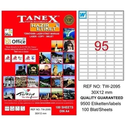Tanex Lazer Etiket 100Lü TW-2095 30X12mm TW2095LAS10100 0445