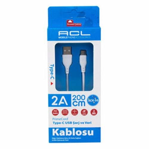 Acl Şarj-Veri Kablosu 2A Hızlı Veri 2mt Type-C ACK-50 5322