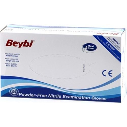 BEYBİ PUDRASIZ NİTRİL ELDİVEN L BEDEN MAVİ 100 LÜ
