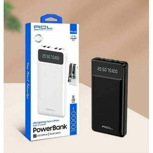 Acl PowerBank Şarj Aleti Lcd Gösterge Fenerli 10.000Mah PW-82 2381