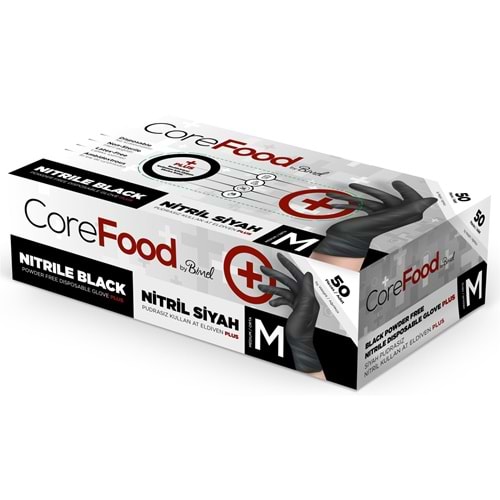 COREFOOD PUDRASIZ NİTRİL MUAYENE ELDİVENİ SİYAH M BEDEN 100 LÜ